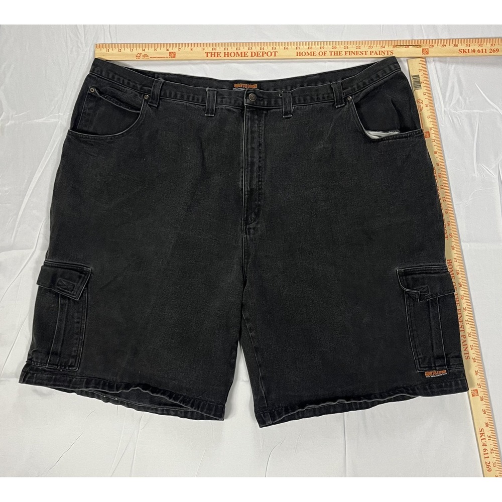 Greystone Xtreme Fashions Mens 56 Black Washed Denim Cargo Shorts Big Tall Y2K